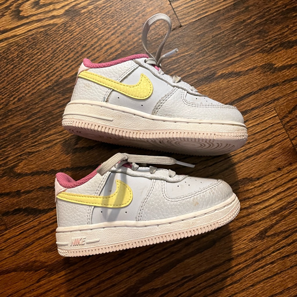 Size 7 Nike Purple and Yellow Air Force Ones